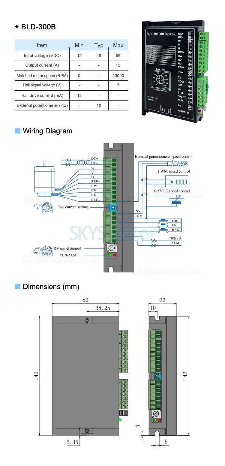 Driver motor BLDC BLD-300B Controlador de motor brushless CC 18-50 V 15 A